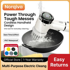 Norqiva Electric Spin Scrubber with 3 Speed Modes and 5 Brush Heads