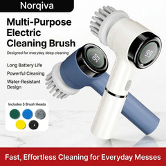 Norqiva Electric Spin Scrubber with 3 Speed Modes and 5 Brush Heads
