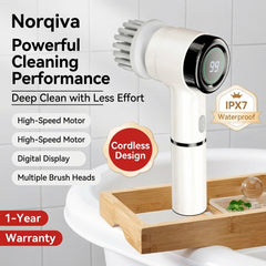 Norqiva Electric Spin Scrubber with 3 Speed Modes and 5 Brush Heads
