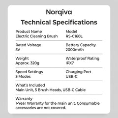 Norqiva Electric Spin Scrubber with 3 Speed Modes and 5 Brush Heads